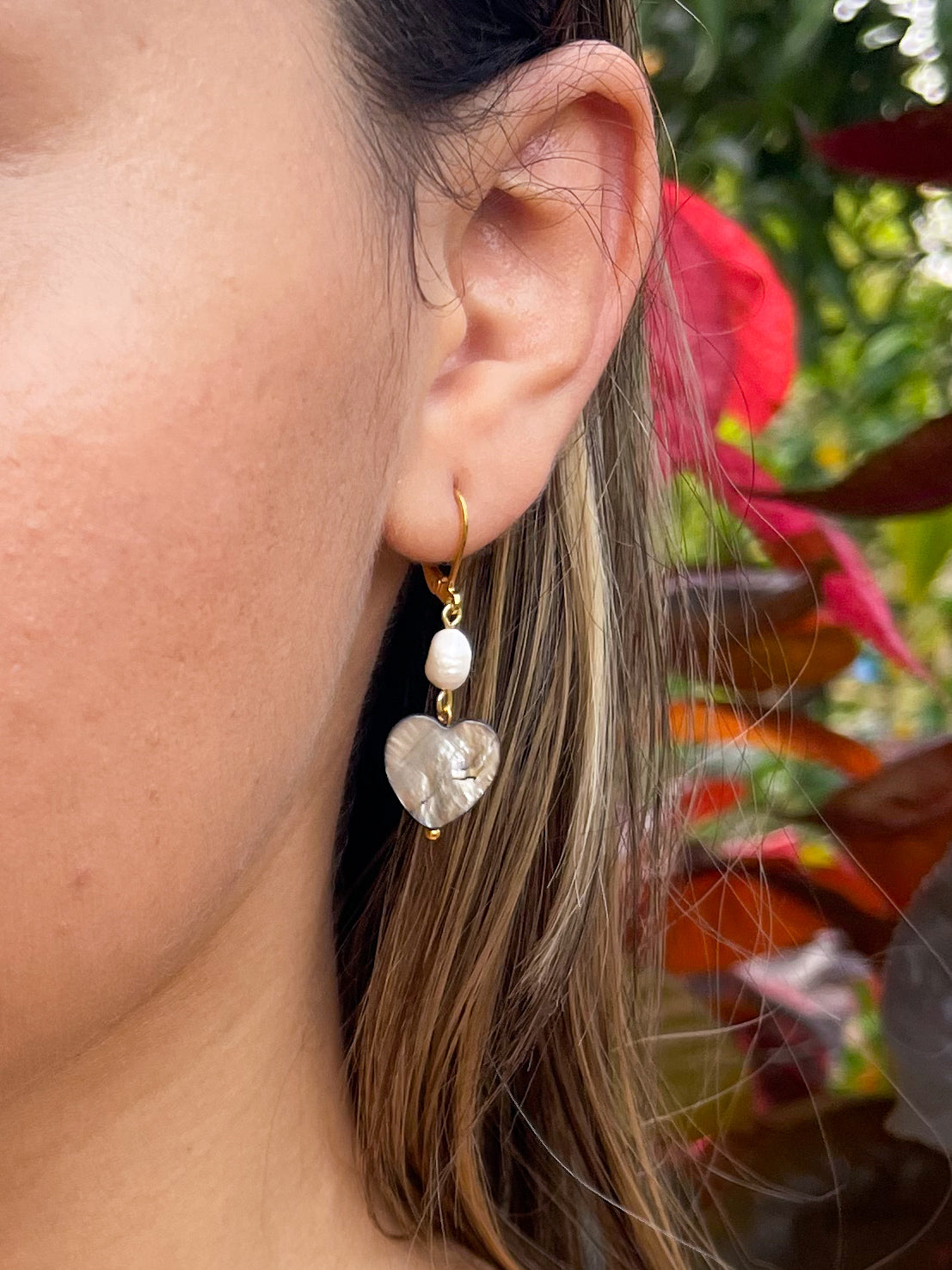 Aretes perla corazón